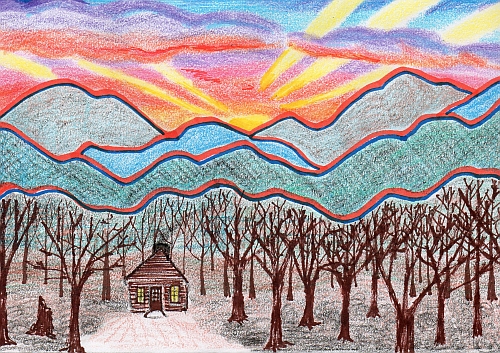 This picture kind of captures the Cabin in a Picasso-Matisse kind of way.  Drawn by Joanne P.